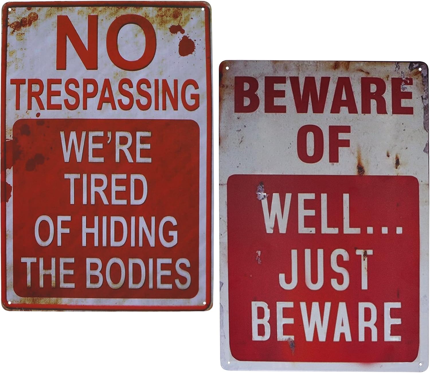 Yard Signs - Wonderwin Beware of Well Just Beware & No Trespassing We're Tired of Hiding The Bodies 8” x 12” Retro Metal Signs Vintage Bar Decor Yard Signs Halloween Props - 2 PCS