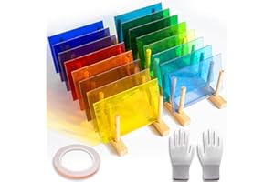 Halandar 16P 4x6 in Stained Glass Sheets Kit, Glass Cathedral Art, Mosaic Glass, Bright Color Glass Sheets Supplies with (7/3