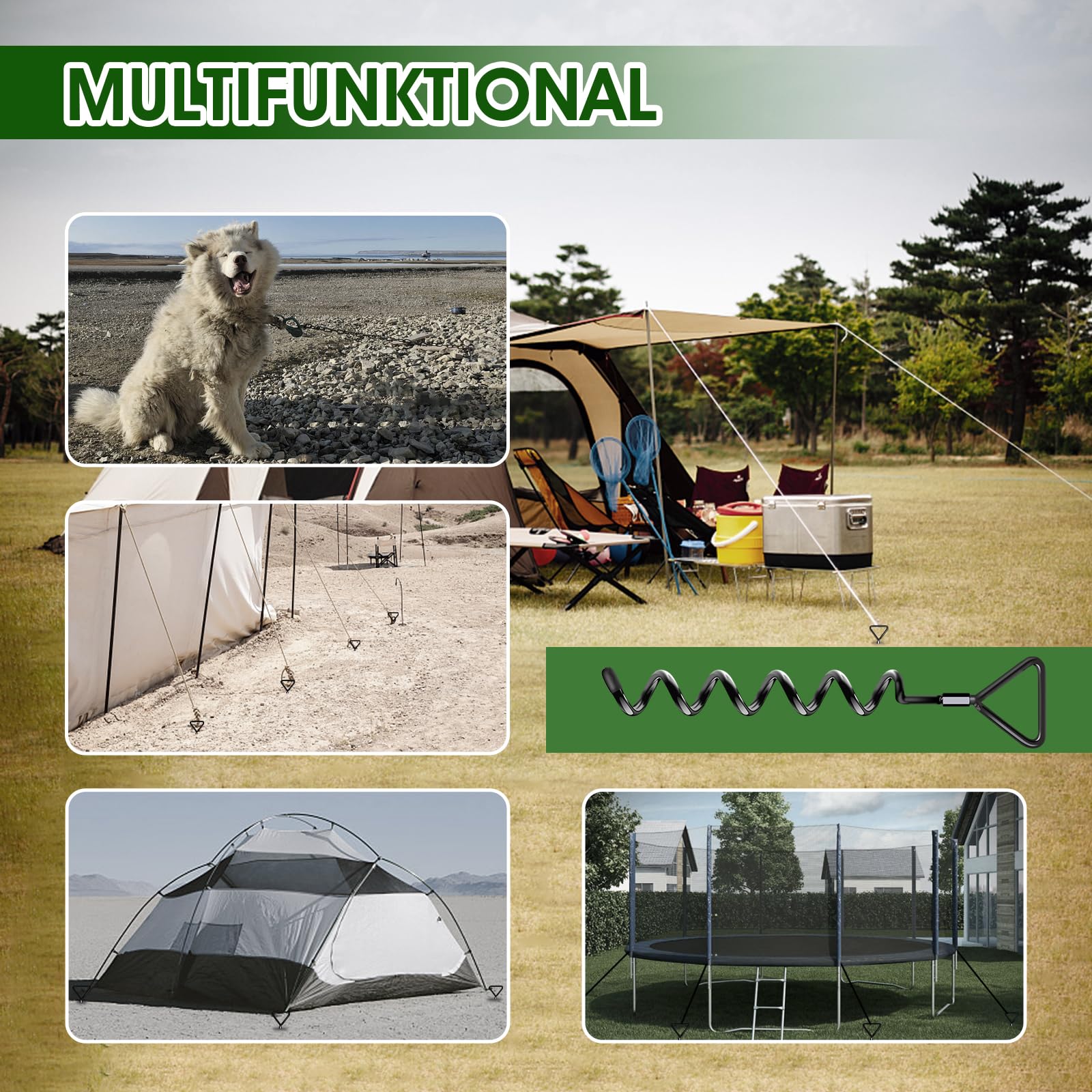 Bodenanker Trampolin 4 Pack | Heavy Duty Erdanker zum Einschrauben für Trampoline Withstand High Wind mit Gurten 7