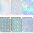 30 Pcs 6 Styles Holographic Laminate Sheets Transparent Holographic Overlay Paper Vinyl Overlay Clear Adhesive Laminated Film Glossy Craft Sheet for Stickers, A4 Size, 8.3 x 11.7 Inches