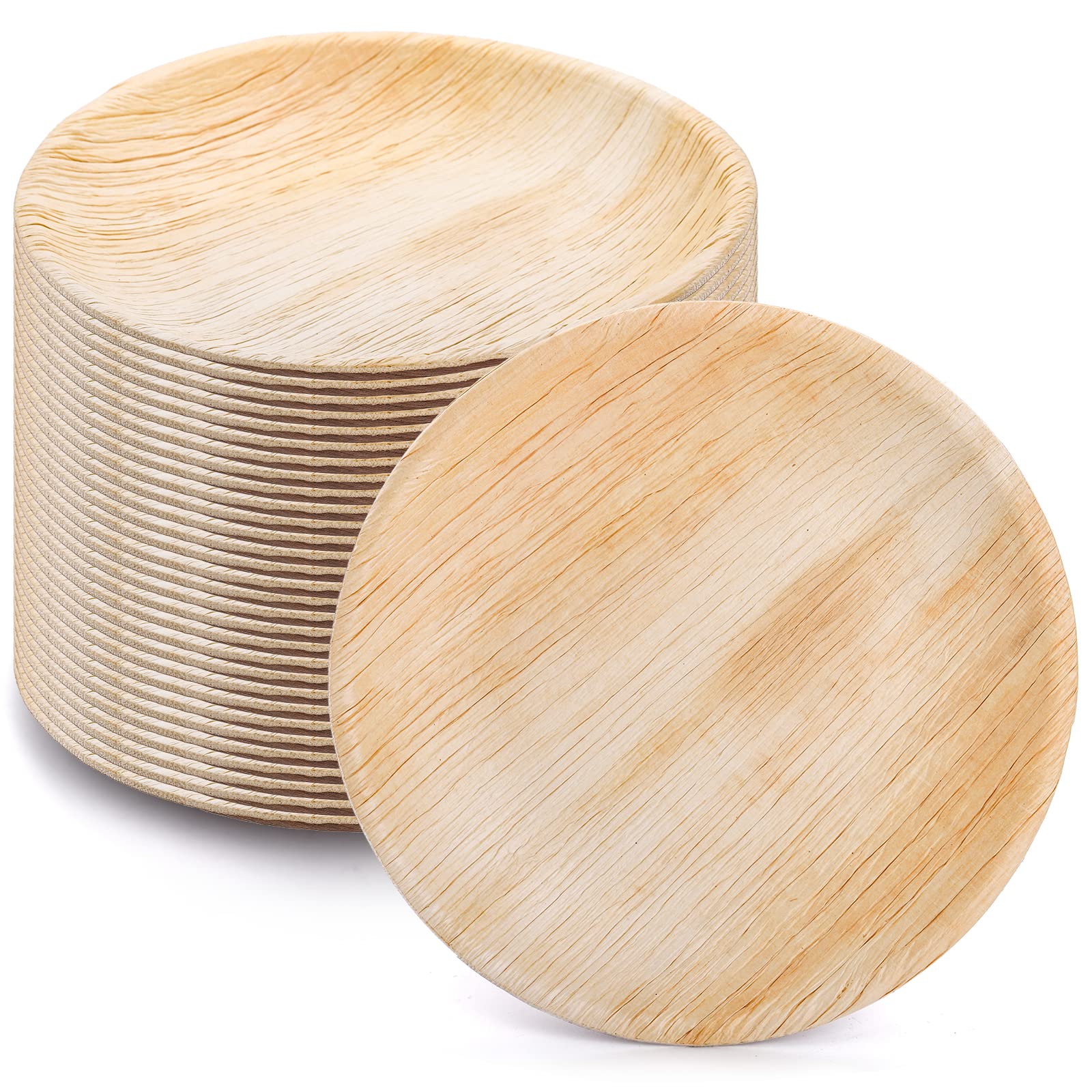 Okllen 30 Pack Palm Leaf Plates, 8"/20CM Round Biodegradable & Compostable Disposable Party Plate, Bamboo Dinnerware Appetizer Plates for Weddings, Camping, Restaurant, Microwave & Freezer Safe