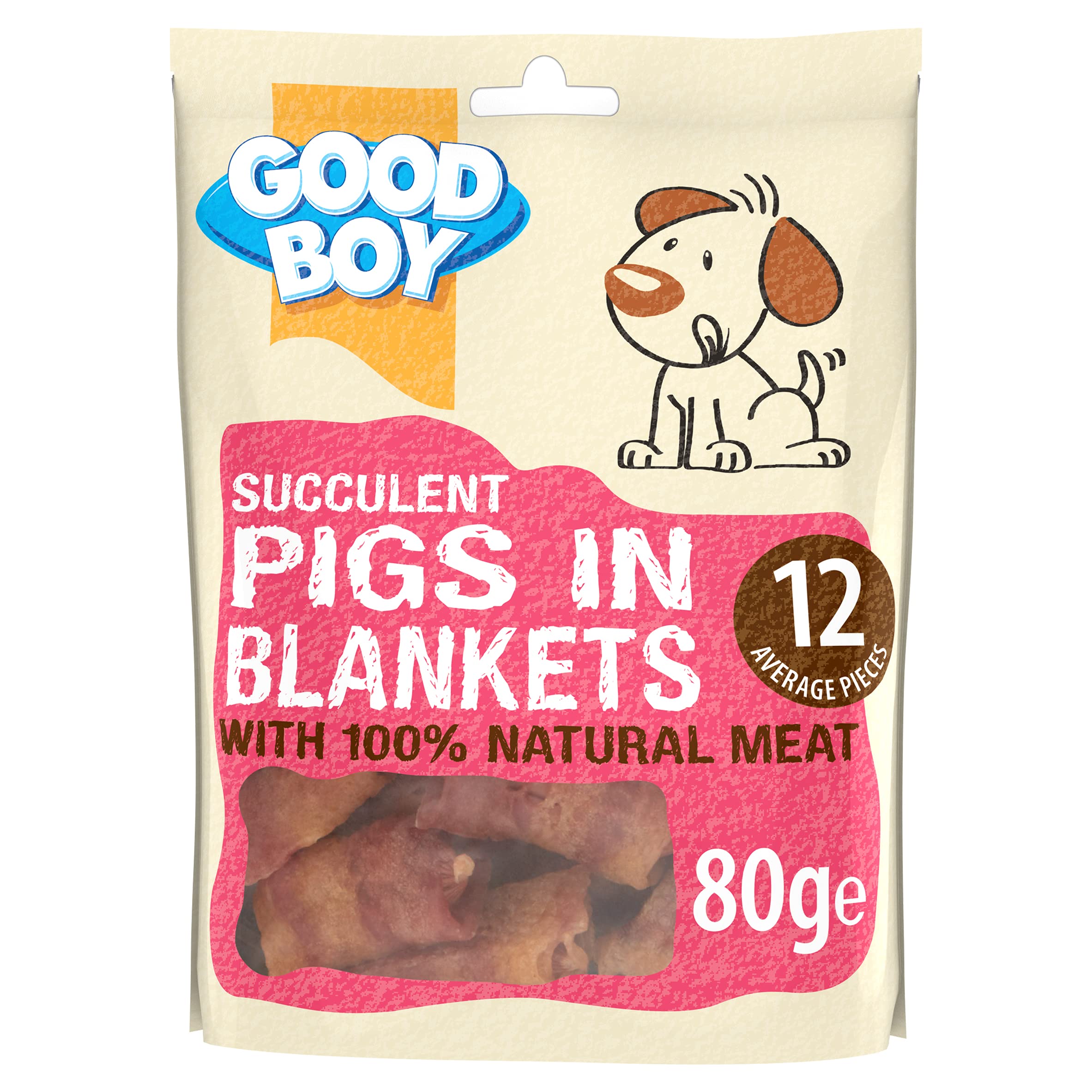 Good Boy - Succulent Pigs In Blankets - Dog Treats - Made With 100% Natural Meat - 80 grams - Loved By Dogs All Year Round