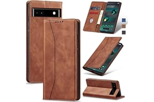 Jasonyu Flip Wallet Case for Google Pixel 6A 5G,Leather Magnetic Folio Cover with Card Holder,Kickstand - TPU Shockproof Durable Protective Phone Case,Brown