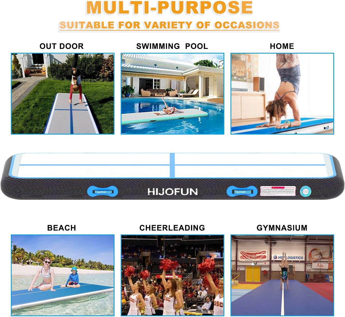 HIJOFUN Air Track 10ft 13ft 16ft 20ft Airtrack Gymnastics Tumbling Mat Inflatable Tumble Track with Electric Air Pump for Home Use/Gym/Yoga/Training/Cheerleading/Outdoor/Beach/Park : Sports & Outdoors