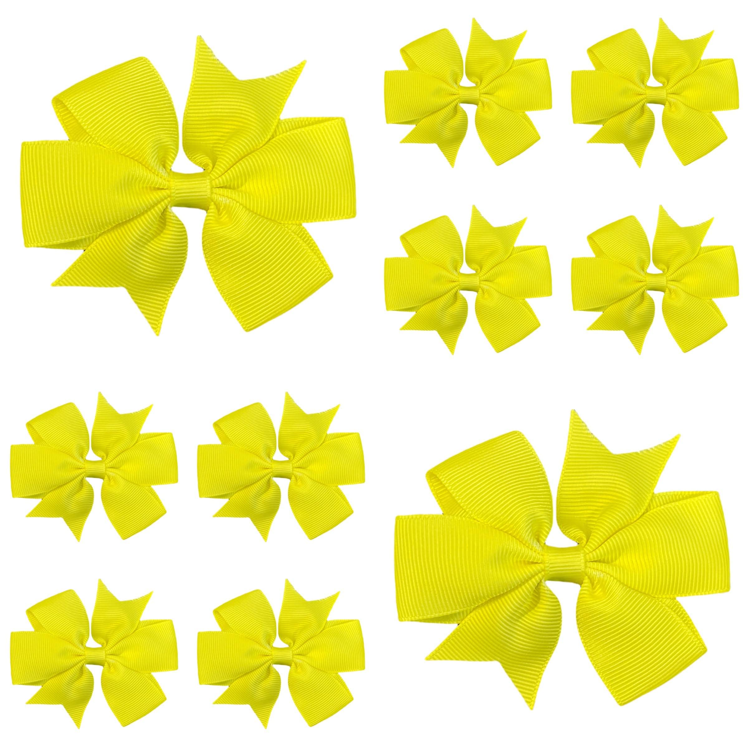 10pcs Neon Yellow Hair Bows Clips Slides Grips 3" inch Pinwheel Solid Vibrant Colour Girls Hairbows