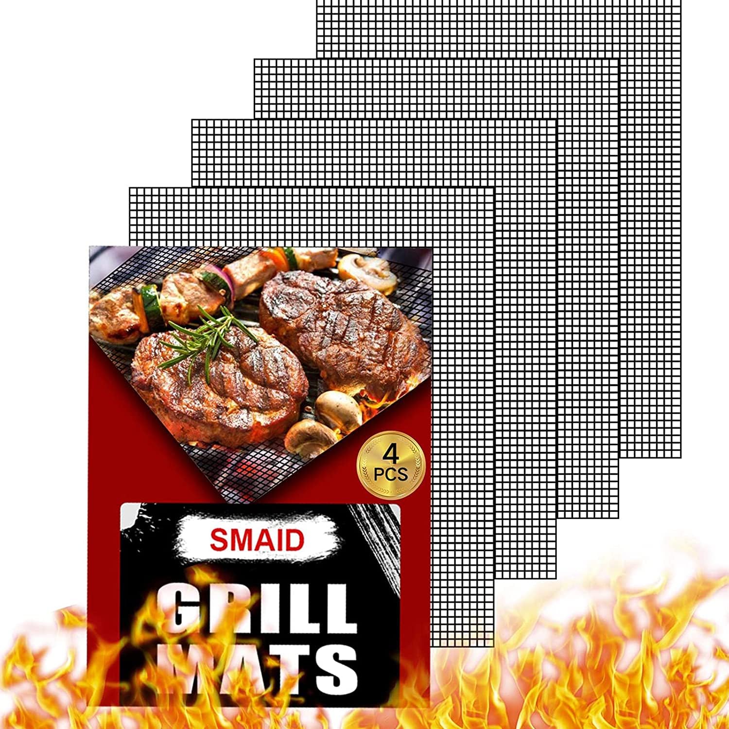 Smaid Grill mesh mat - Non Stick BBQ Grill mats for Outdoor Grill, Reusable BBQ Sheets for Gas Grill，Easy to Clean - Works on Gas, Charcoal, Electric Grill and More, 15.75 x 13 inch, Black : Garden & Outdoor