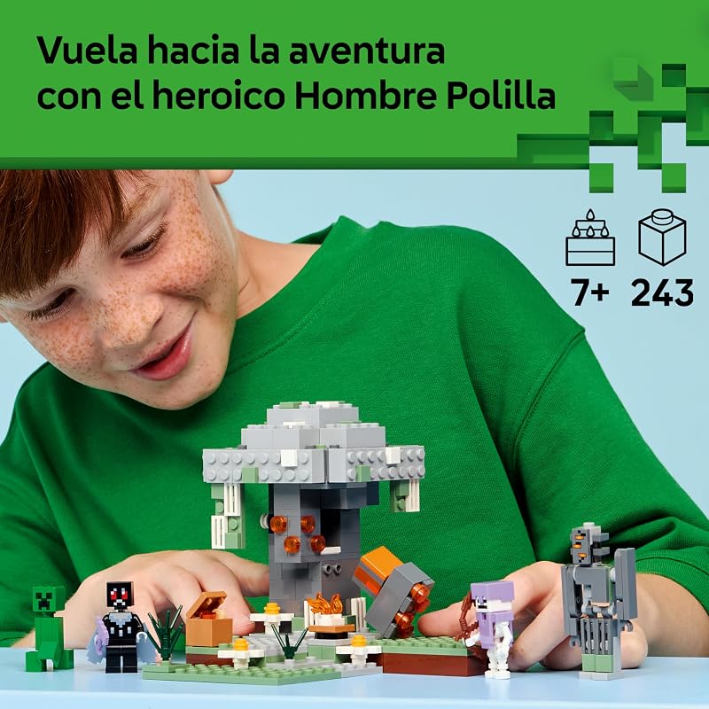 Minecraft The Pale Garden - Miniatura do Bioma com Crackle e Minifigura do Homem-Mariposa - Figuras Creeper e Esqueleto - Presente para Gamer para Rapazes e Raparigas 7+ Anos - 21586