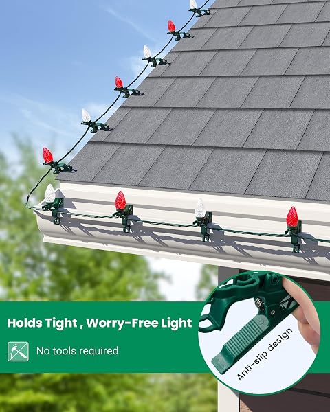 SURAIELEC C9 LED CHRISTMAS LIGHTS WITH CLIPS, 67FT 100 COUNT OUTDOOR CHRISTMAS ROOF LIGHTS WITH SPRING CLIPS, RED & WARM WHITE STRING LIGHTS FOR HOUSE, GUTTERS, SHINGLES, ROOFLINE, UL LISTED