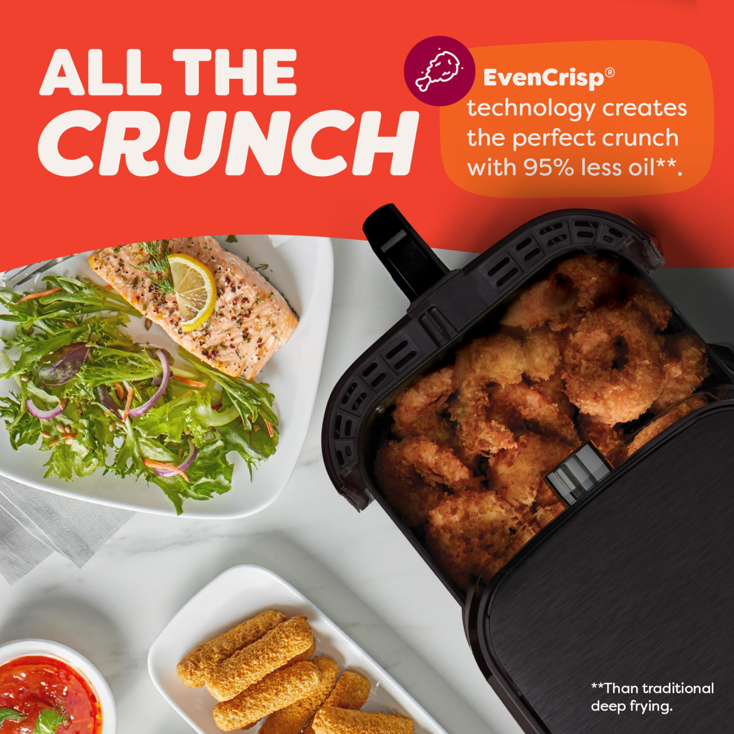 Freidora de aire Instant Pot Vortex 6QT XL, funciones 4 en 1 que doran, asan, recalientan y hornean para comidas rápidas y fáciles, más de 100 recetas en la aplicación, es apta para lavavajillas, de los creadores de Instant Pot, negra