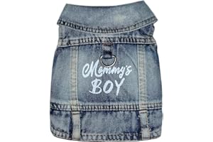 JcDuDoi Dog Jeans Jacket Mommy's Boy Denim,Breathable Cotton Blue Pet Coat for Puppy Small Dogs Classic Overalls Male Cat Costumes Apparel Washed Vest Clothes Outfit T-Shirts（Medium）