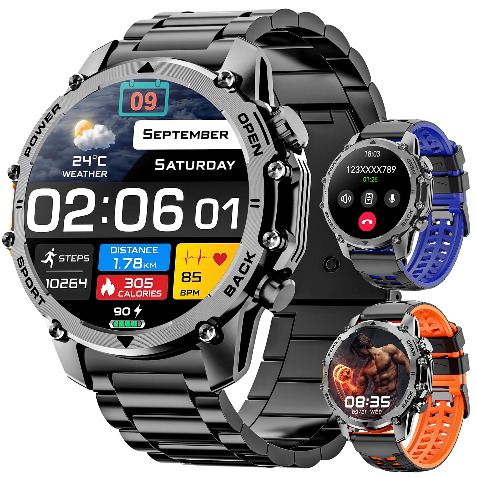 Photo 1 of **UNABLE TO TEST**Hwagol Smart Watches for Men (Call/Notification),1.52'' Military Smart Watch, Two Style Kits,Flashlight,100+Sport Modes/Heart Rate/Sleep Monitor/Pedometer
