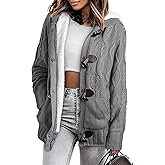 Sidefeel Women's Cardigan Sweaters Hooded Fleece Lined Button Down Winter Sweater Coat