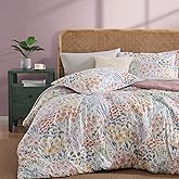 CASAAGUSTO King Comforter Set, 7 PCS Pinkish Floral Comforter Set with Flowers Leaves Pattern, Soft Seersucker Design All Season King Size Bedding Set(102"X90")
