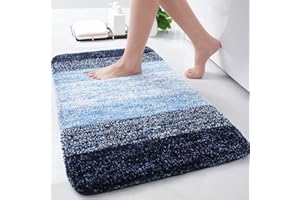 Arotive Microfiber Bathroom Rugs, Shaggy Soft and Absorbent Bath Rug, Non-Slip, Thick Plush Machine Washable Dry Bath Mats for Bathroom, Tub and Shower, 24x16, Blue