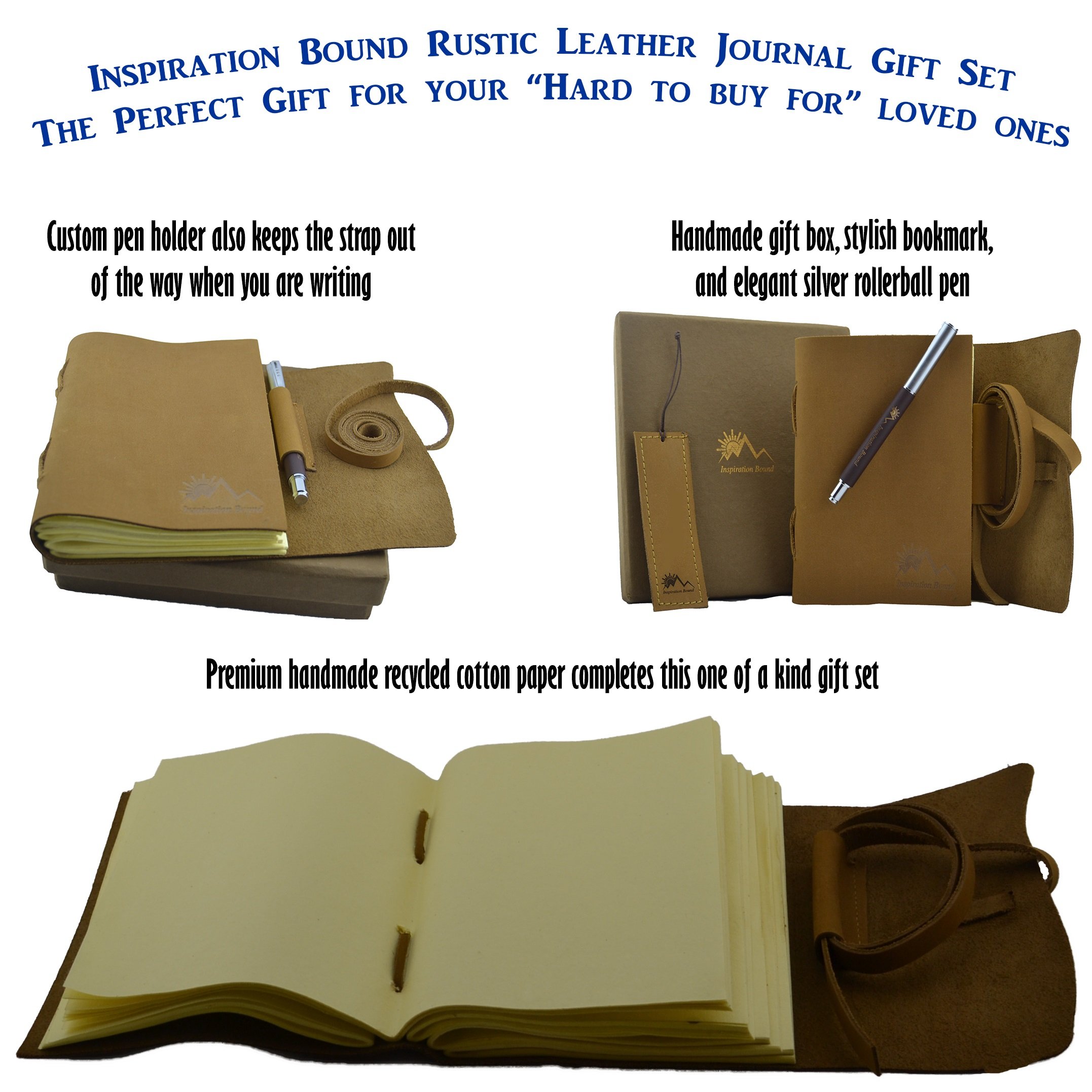 Inspiration Bound Handmade Leather Journal Gift Set Pen And Bookmark
