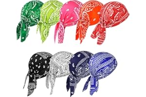 DOCILA 9 Pcs Do Rags Skull Cap Men Women Helmet Liner Head Bandana Motorcycle Durags Caps Cycling Beanie Sports Accessories