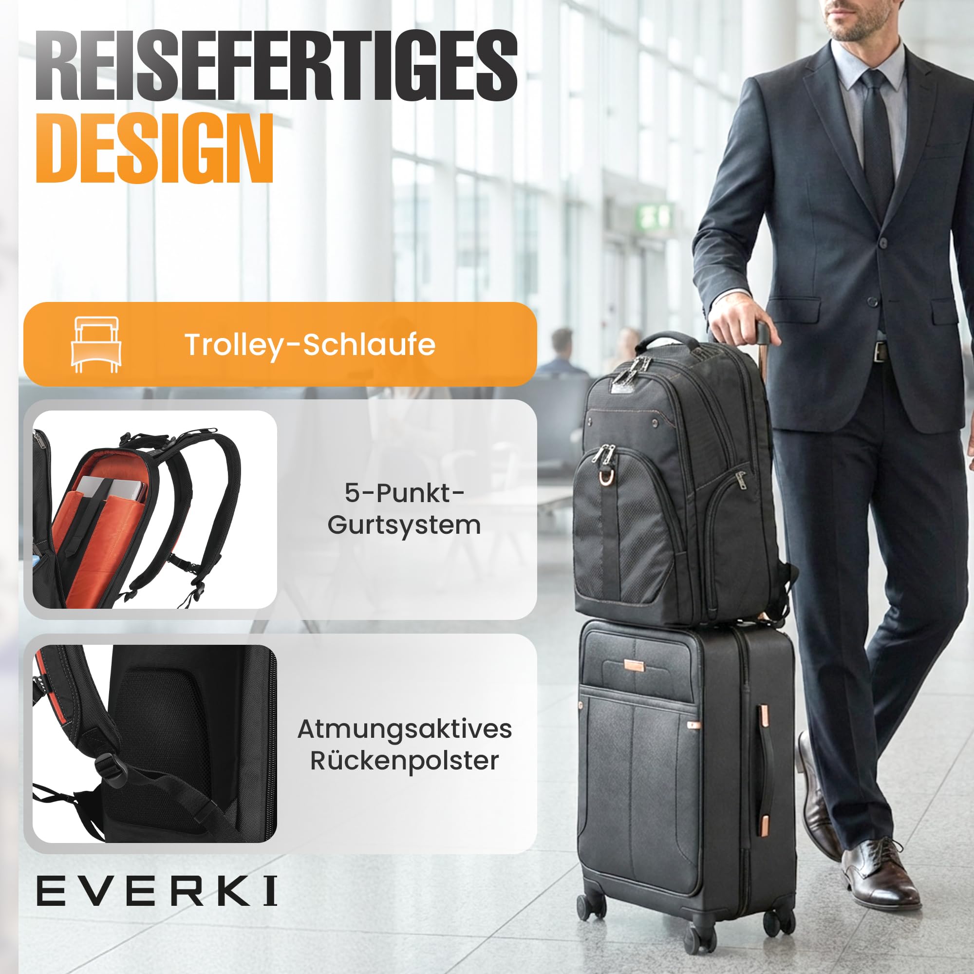 Everki Atlas Business-Laptoprucksack 32 L für 13–17,3 Zoll – ergonomischer, reisefreundlicher Notebook-Rucksack mit anpassbarem Laptopfach – schwarz 7