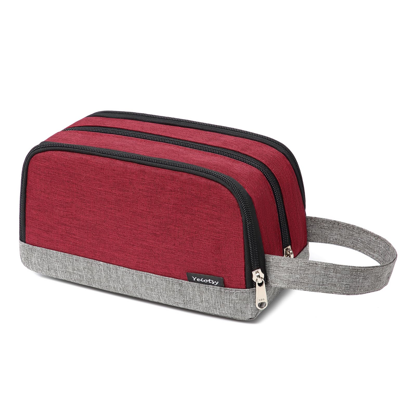 Yeiotsy Men's Travel Toiletry Bag - Small Wash Bag with Mesh Pockets & 3 Compartments (Red)