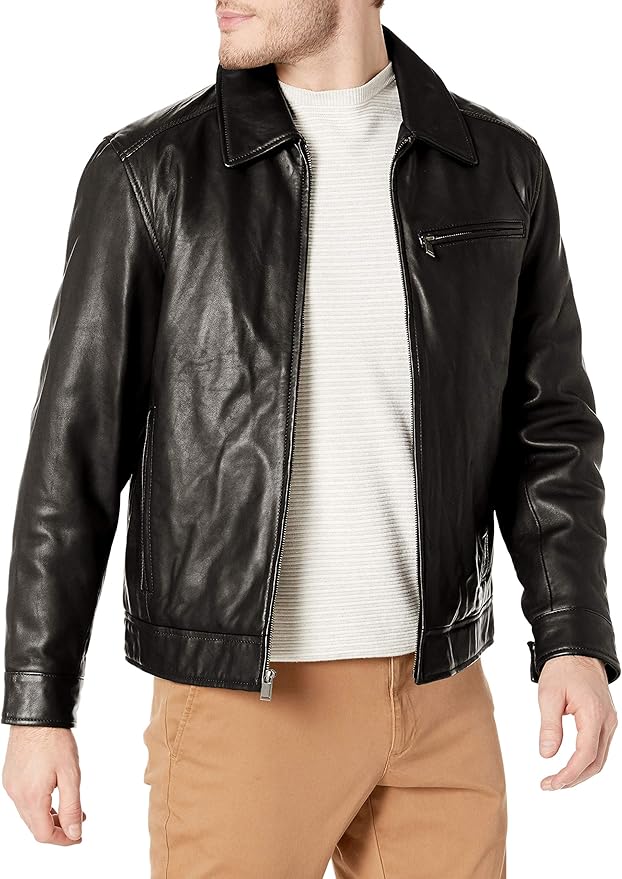 Boston Harbour Men's Leather James Dean Jacket at Amazon Men’s Clothing