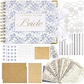 Humyoun Wedding Guest Book Letters to The Bride Scrapbook Wedding Memory Book Bridal DIY Blank Paper Scrapbook Photo Album Guest Sign with Pearl Stickers(8.5 x 7 Inch,Floral,Blue)