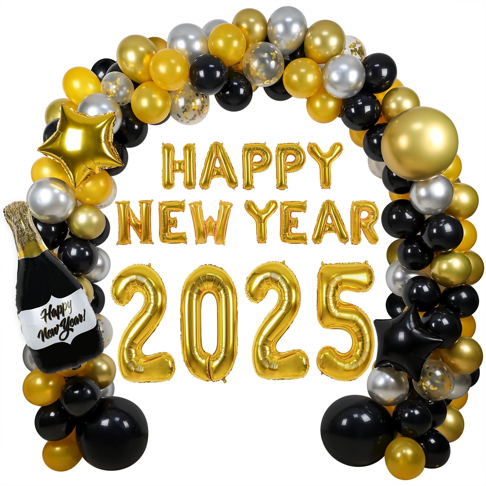 Photo 1 of 2025 Happy New Year Balloon Arch Kit, New Years Eve Party Supplies 2025 with Happy-New-Year Banner 32" 2025 Foil Balloons for 2025 New Years Party Decorations