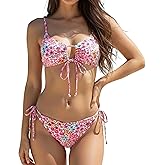 LIZENS Women's Bikini Set Floral Print Tie-Side String Fashion Swimwear Ladys Swimsuit