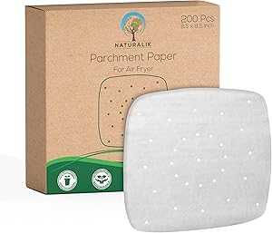 200pcs 8.5 inch Naturalik Air fryer Parchment Paper / Air fryer liners, perforated parchment paper, Compatible Philips, Cozyna, NuWave Brio, Secura, Chefman, GoWISE USA and More Air fryer
