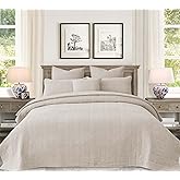 NEPHEALIS 120x128 Cotton Quilt Bedding Set Oversized King Size Quilted Bedspread Sets with 2 Shams,3 Pieces Lightweight Soft Bedding Sets for All Season,Khaki