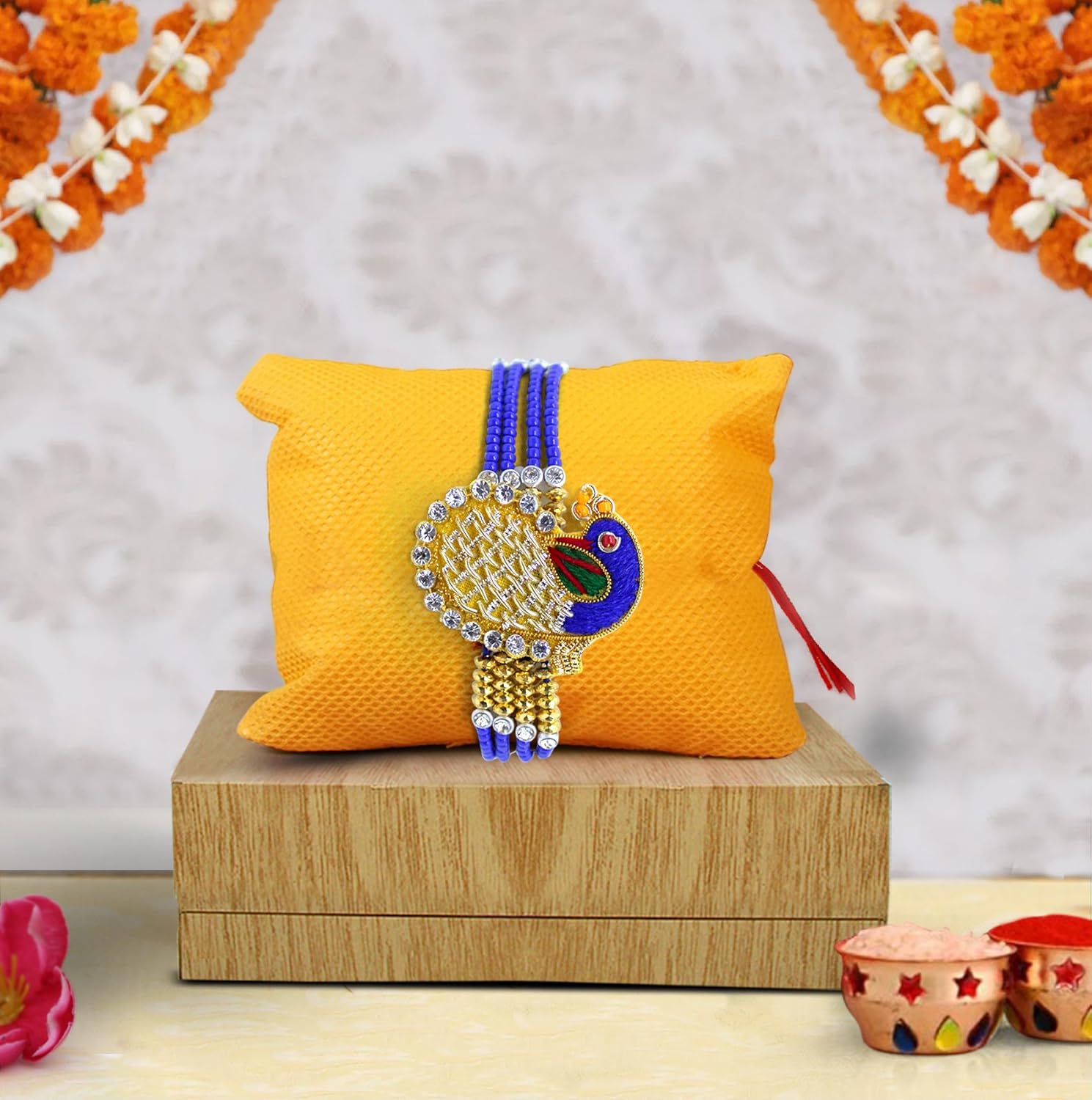 tied ribbons rakhi for brother, rakhis for rakshabandhan(designer rakhi with roli)
