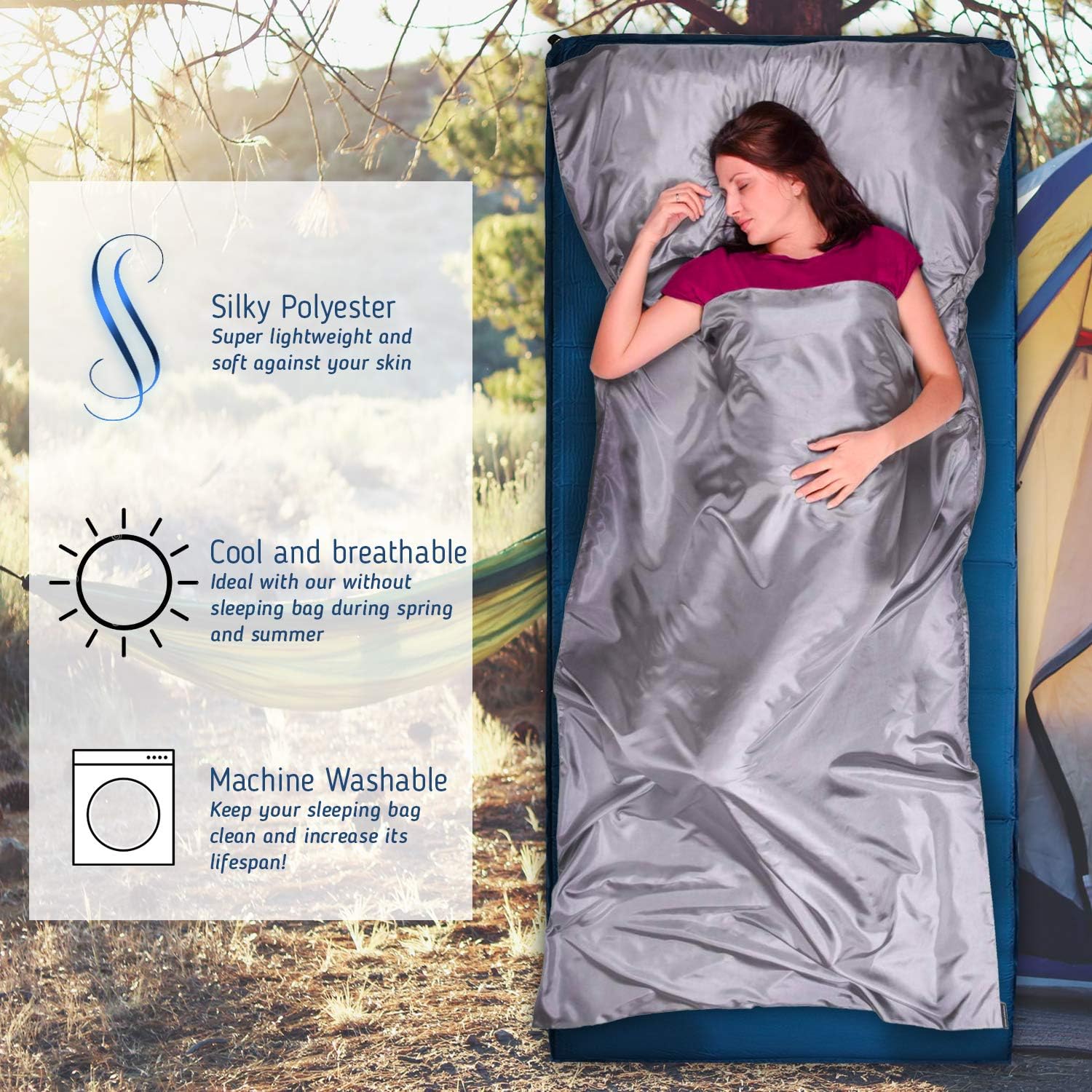 The Friendly Swede Sleeping Bag Liner - Travel and Camping Sheet, Pocket-Size, Ultra Lightweight, Silky Smooth (Grey with Zipper) : Sports & Outdoors