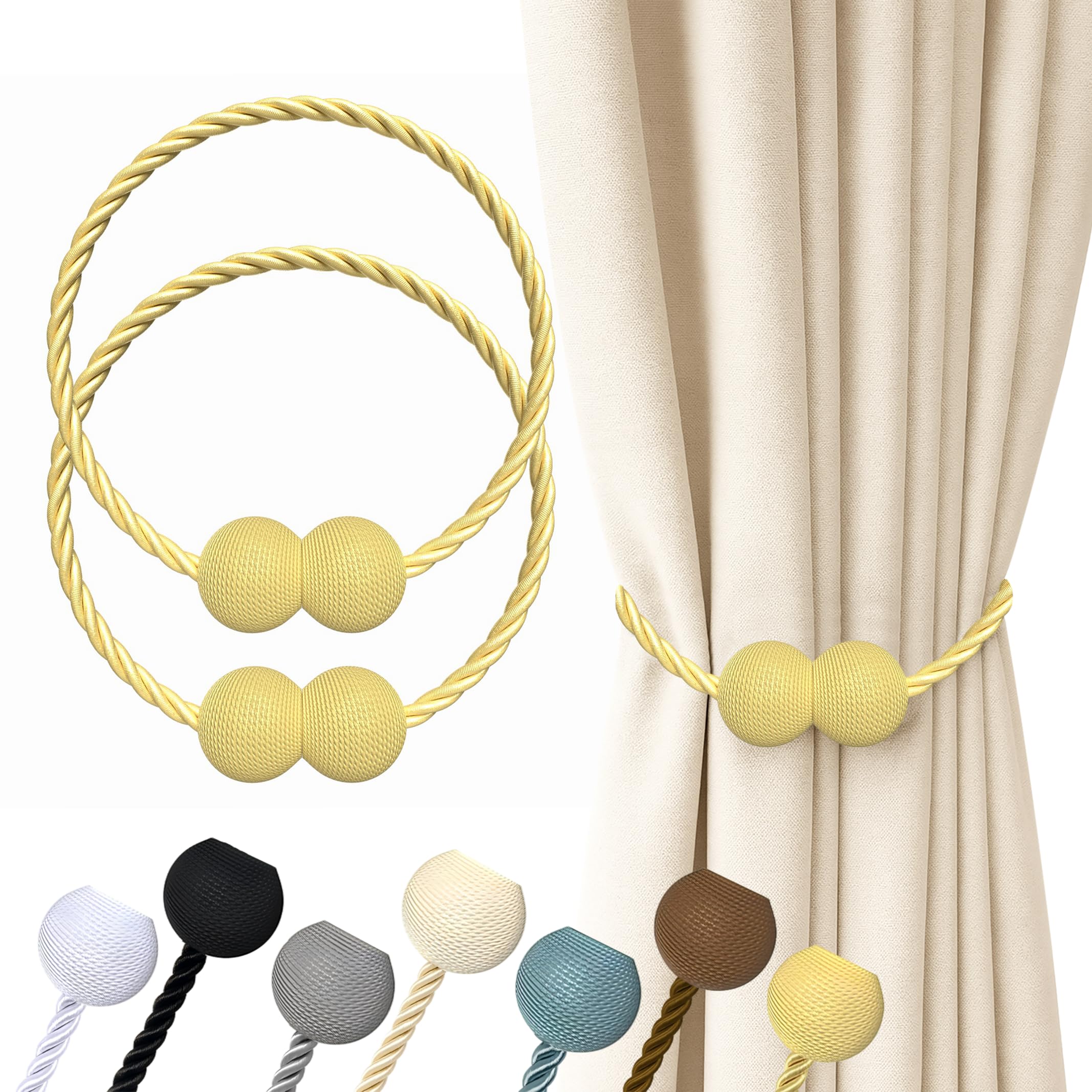 Hion Magnetic Curtain Tiebacks Golden 2pcs, Curtain Tiebacks Buckles Holdbacks Holders Hooks Clip for Home Outdoor Bedroom Office Decorative Curtain
