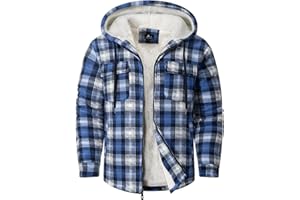 GEEK LIGHTING Men's Flannel Shirts Jacket Sherpa Lined Fleece Plaid Hoodie Long Sleeve Winter Warm Coat