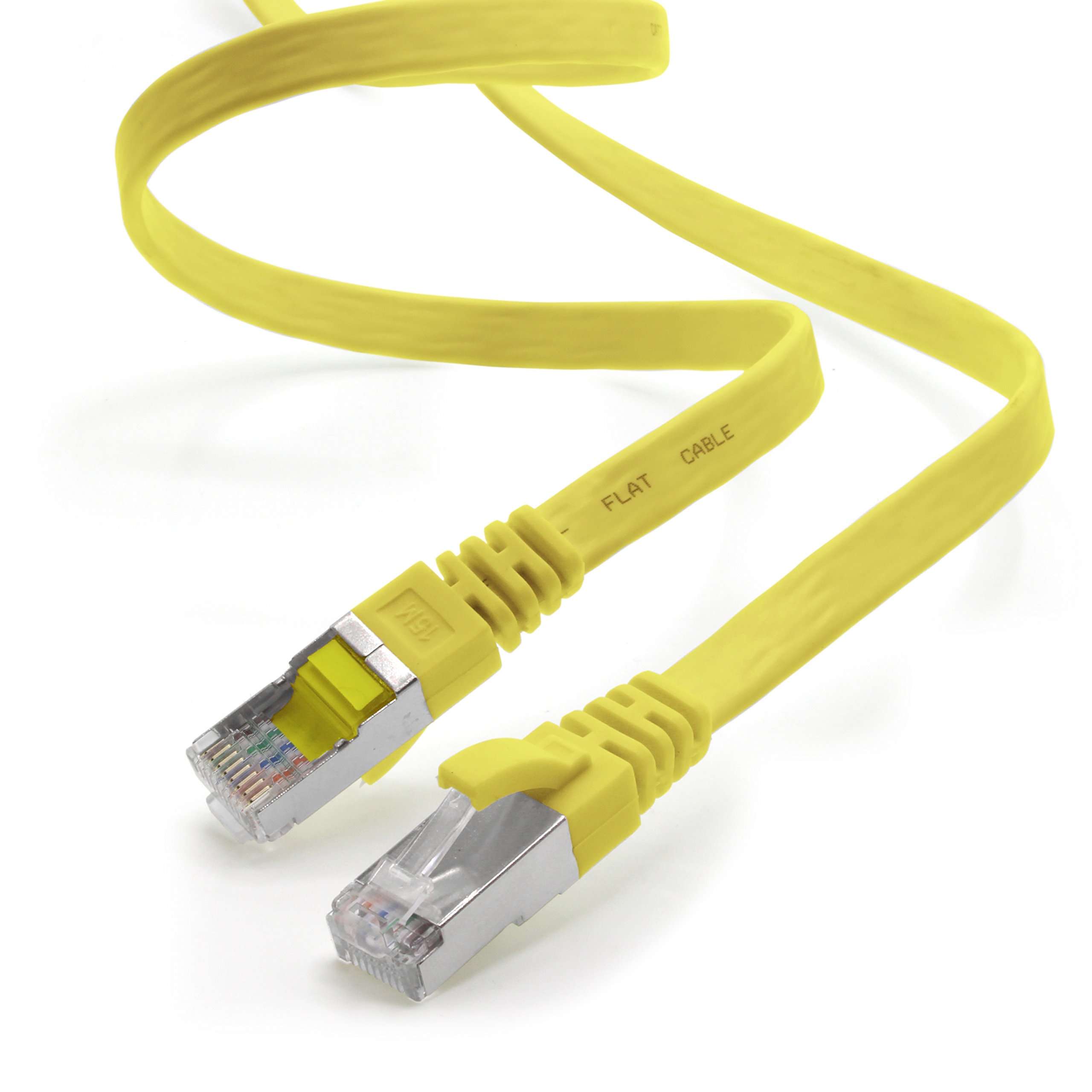 1aTTack.de 7.5m - yellow - 1 piece CAT.7 Gigabit Ethernet LAN ribbon ribbon cable (RJ45) network cable raw cable (10Gbit/s) installation cable flat slim compatible with Cat.5 - Cat.5e - Cat.6