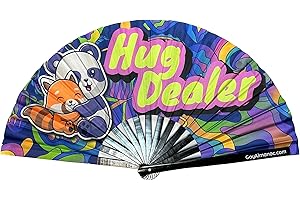 PandaTak Pride Festival Handheld Fan – Large 13" Bamboo Hand Fan Foldable with UV Reactive Ink – Funny Rave Accessory for Parties, Concerts, and Festival Outfits (Hug Dealer)