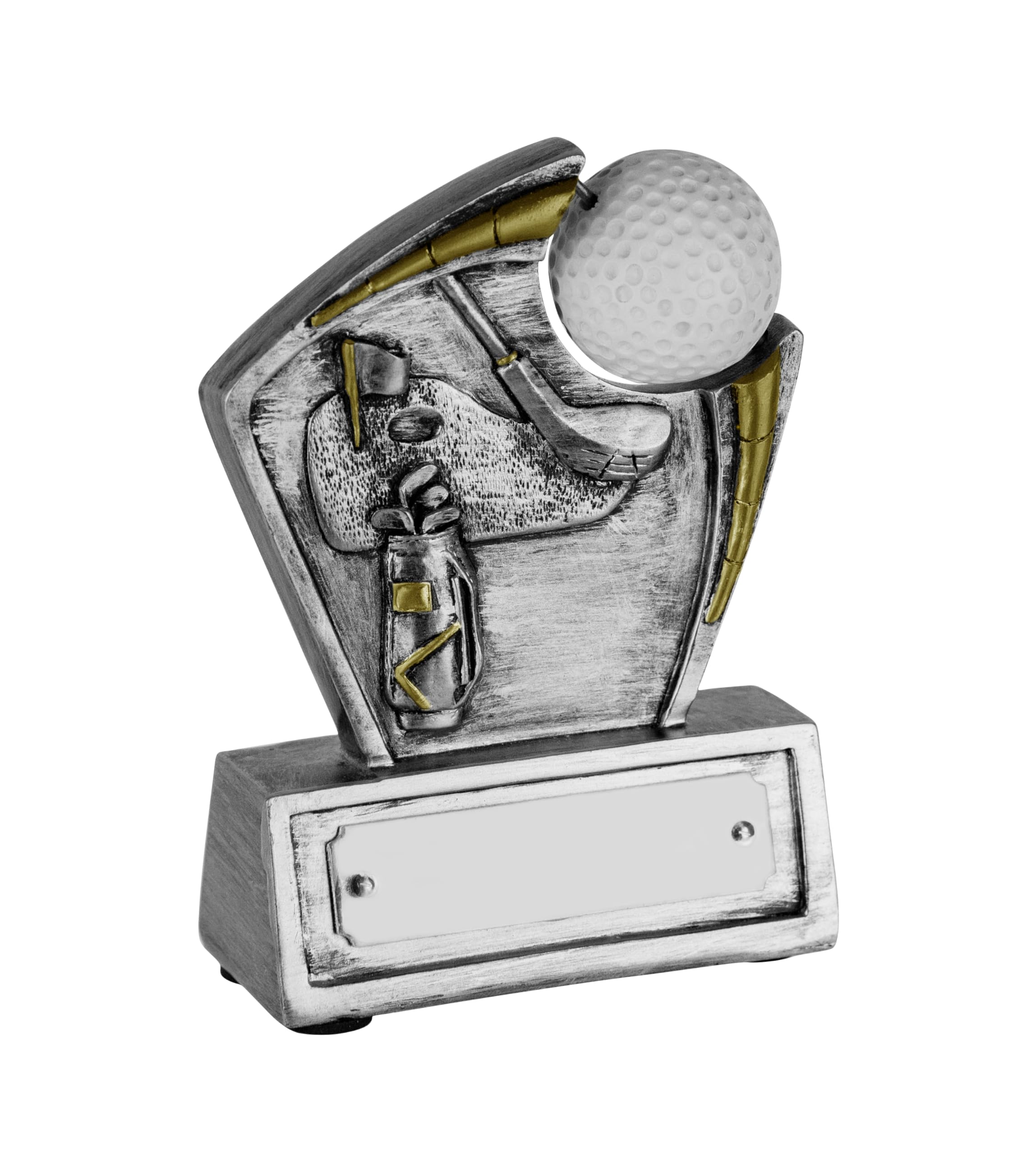 SilverTrophy: Golf Ball Trophy Shield Award - Ideal for Championships, Winners, Longest Drive, Nearest the Pin, Competition, Golfing Events & Presentations, Silver & Gold Affordable