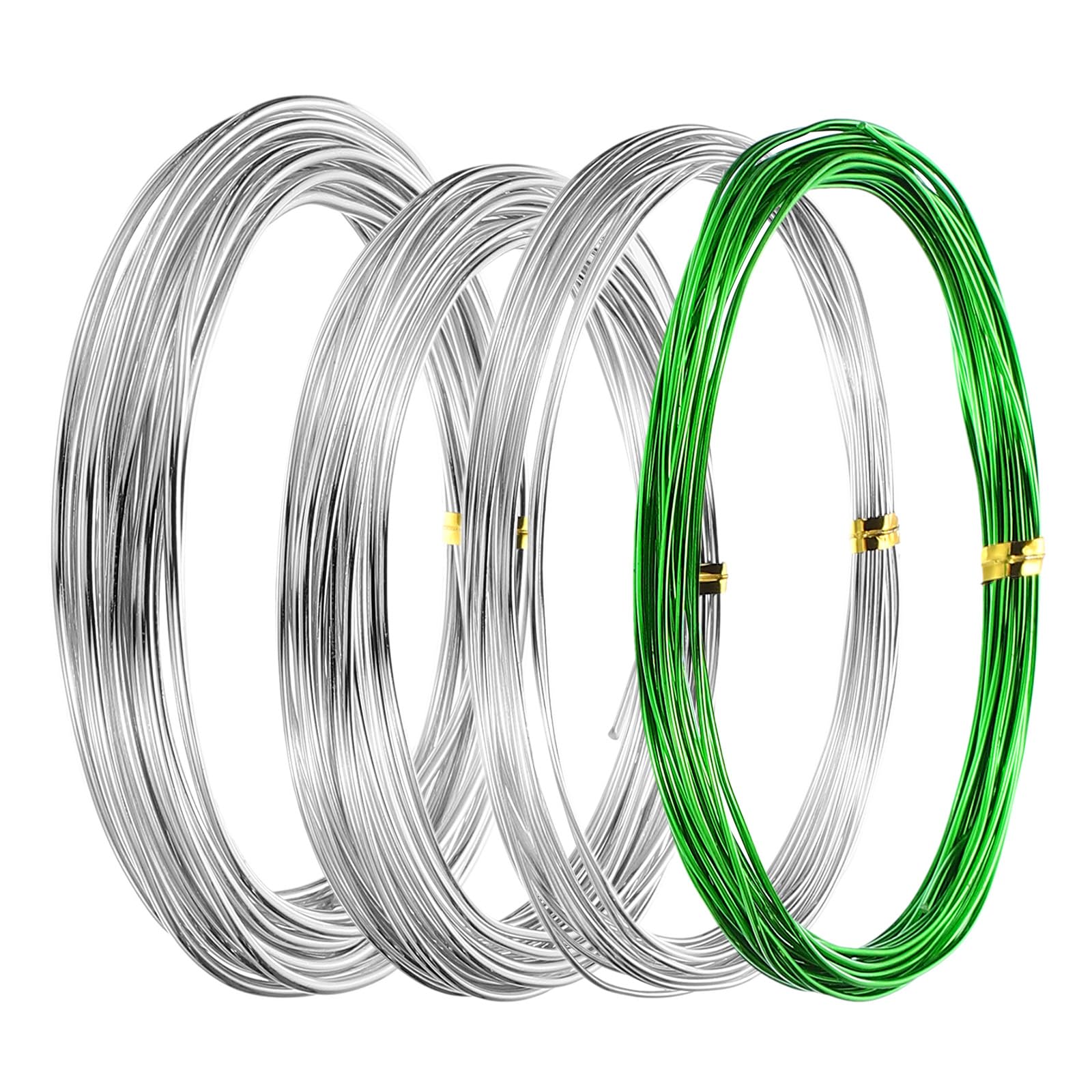 PATIKIL 1mm/1.5mm/2mm Bonsai Training Wire, 4 Roll Floral Wire Stems Anodized Aluminum Tree Wire 16.4 Feet for Gardening Branch Fixing, Silver/Green