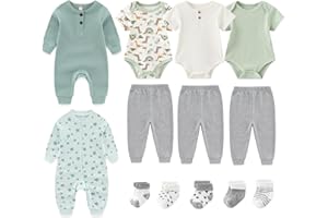Ruliby Baby Bodysuit and Pant Sets Ribbed Romper Soft Newborn Boy Girl Clothes Outfits Layette Gift Set
