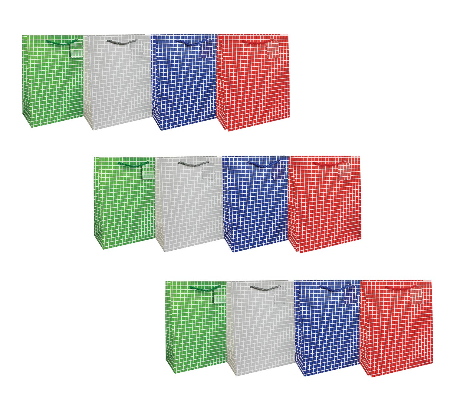 Emartbuy Set of 12 Luxury Gift Bag Strong Laminated Paper Mixed Colours 32 x 42 x 11.5 cm - Checks