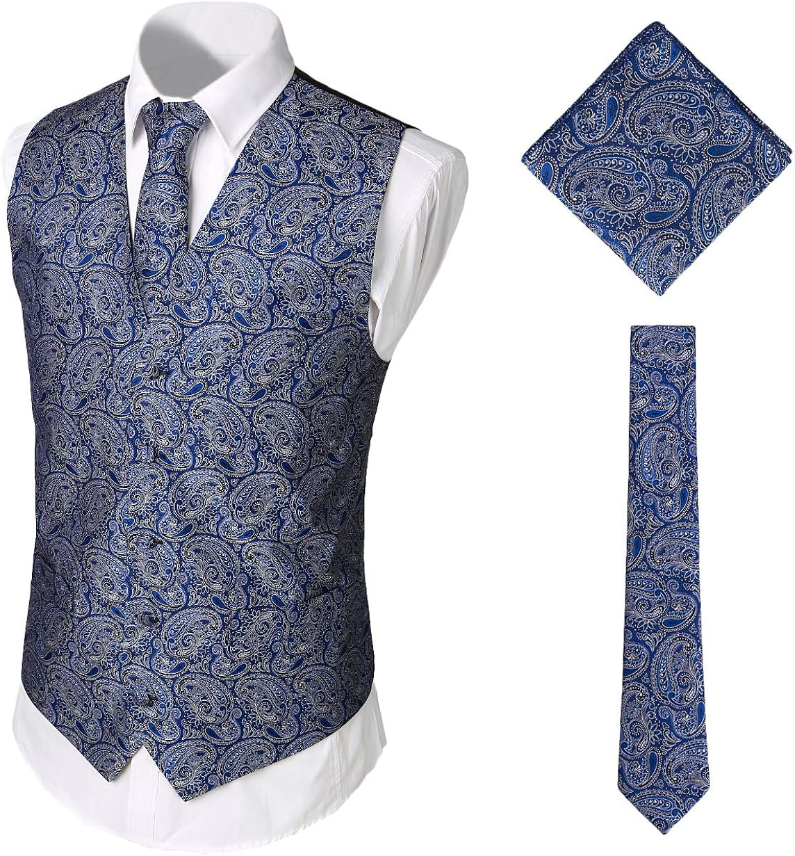 WHATLEES Men's Classic Paisley Floral Jacquard Vest & Tie and Pocket