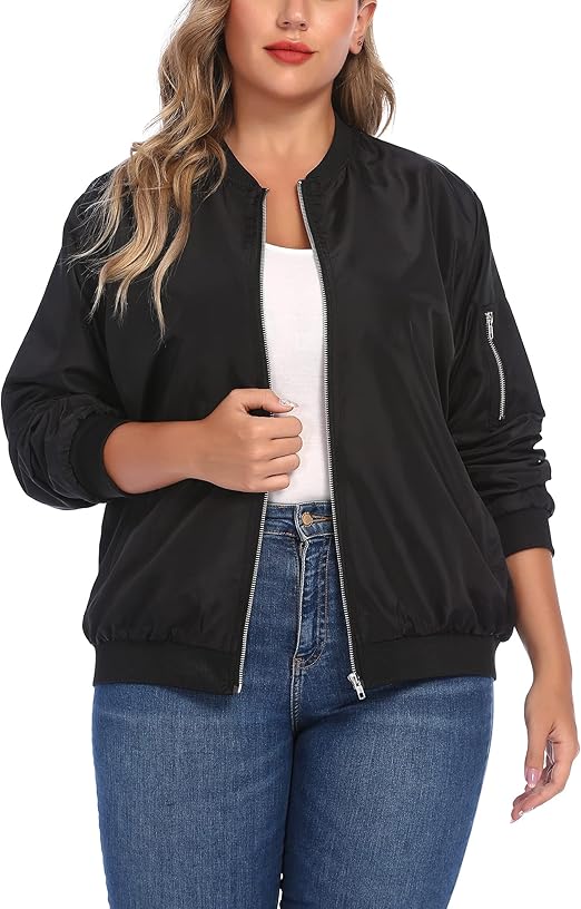 IN'VOLAND Womens Jacket Plus Size Bomber Jackets Lightweight with
