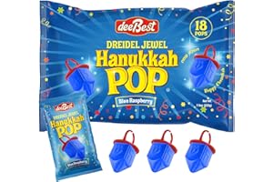 DEE BEST Hanukkah Dreidels Jewel Pop Ring Shape Candy - Blue Raspberry 18 Count Individually Wrapped Dreidel - Hanukah Decorations Kosher Candy Party Favor For Kids - Chanukah Gift Bags