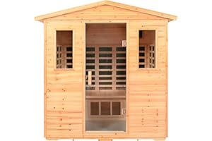 LTCCDSS Outdoor Sauna 5-6 Person Far Infrared Sauna Low EMF | Withstand Temp -5℉-104℉, Outdoor Indoor Wooden Sauna Room for Home-18 Low EMF Boards-Canadian Hemlock-Chromotherapy-Bluetooth Speaker