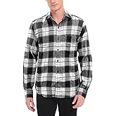 ENVMENST Men's Flannel Plaid Shirts Slim-Fit Cotton Long-Sleeve, Casual Lightweight Plaid Button Down Shirt with Pocket