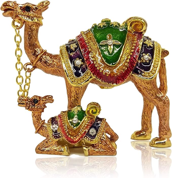 Dubai Souvenirs Bejeweled Camel Trinket Box Hand Painted Collectible