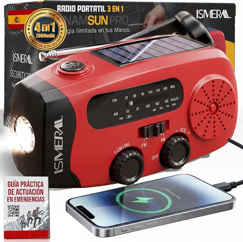 Notfall-Radio mit Kurbel, 2000 mAh, AM/FM, LED-Taschenlampe, SOS — Foto 1 von 7