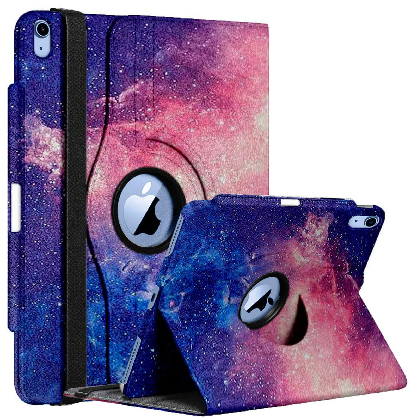 GALTD for iPad A16 Case, 11th Generation 11inch/iPad 10th Generation Case 10.9" (2025-2022) Auto Wake/Sleep Cover with Pencil Holder & Elastic Band, Multi-Angle Stand, 360 Rotating Smart, Galaxy