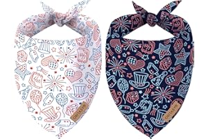 Oritasy US Flag Patriotic 4th of July Dog Bandanas, 2-Pack Triangle Reversible Pet Scarves, Premium Fabric, Bandana for All Dogs (Large, Style 1)