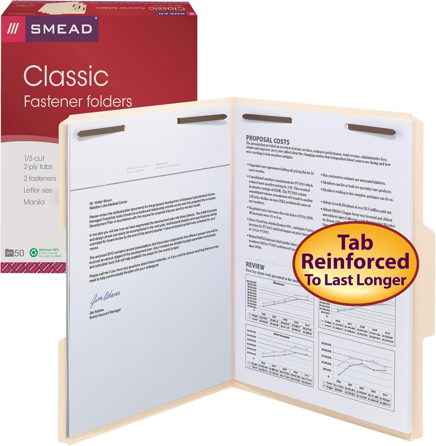 Smead Fastener File Folder, 2 Fasteners, Reinforced 1/3-Cut Tab, Letter Size, Manila, 50 per Box (14537) : Colored File Folders : Office Products