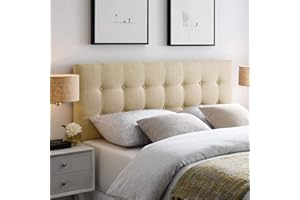 Modway Emily Tufted Button Linen Fabric Upholstered Queen Headboard in Beige