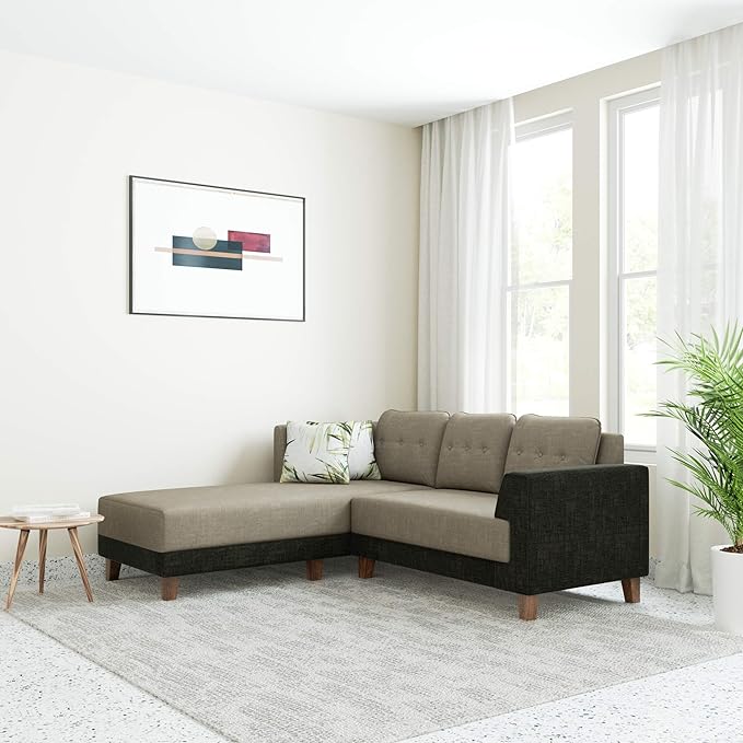 Amazon Brand Solimo Alen Fabric 5 Seater LHS L Shape Sofa (Brown